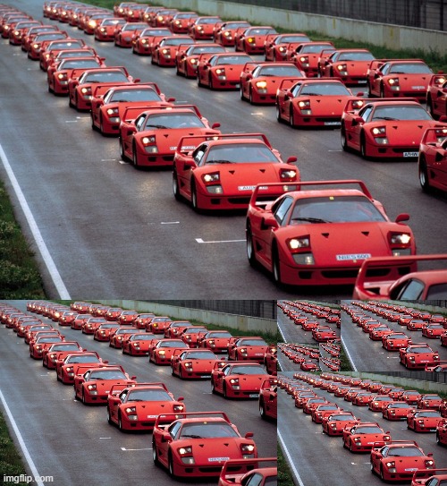 if you are so smart, count all the ferrari's | image tagged in army of ferrari f40's | made w/ Imgflip meme maker