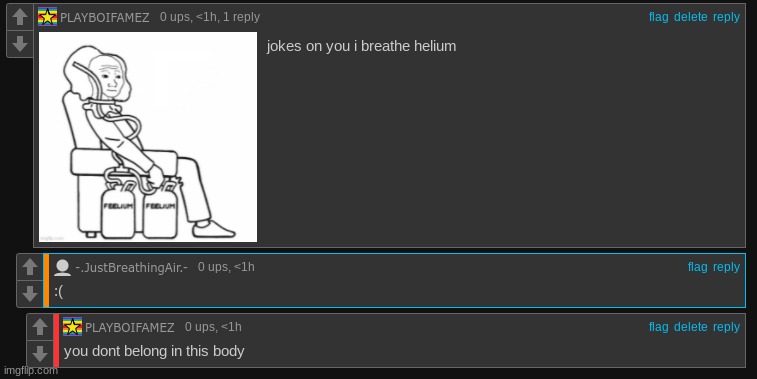 >:D hehe get out of here air breather | made w/ Imgflip meme maker