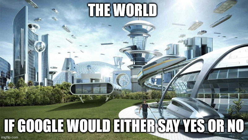 It's that easy | THE WORLD; IF GOOGLE WOULD EITHER SAY YES OR NO | image tagged in the future world if | made w/ Imgflip meme maker