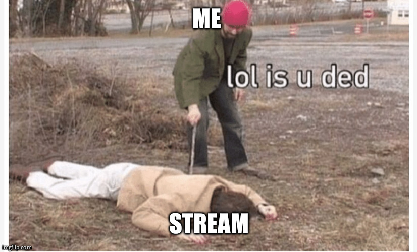 Imma go to ai dungeon | ME; STREAM | image tagged in lol is u ded | made w/ Imgflip meme maker