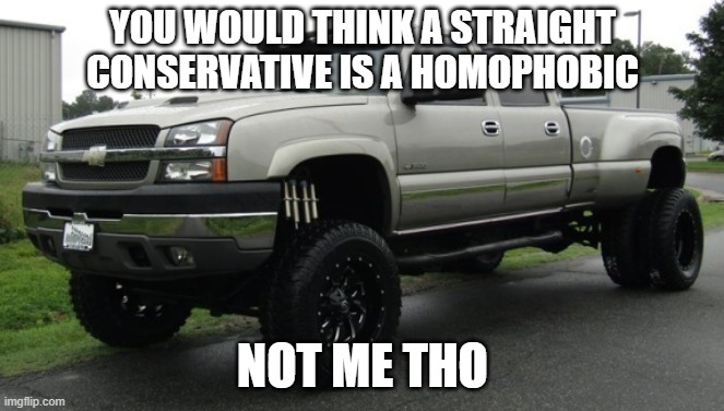 humans are humans, idc i love them all, like our lord: Jesus | YOU WOULD THINK A STRAIGHT CONSERVATIVE IS A HOMOPHOBIC; NOT ME THO | image tagged in cateye chevy | made w/ Imgflip meme maker