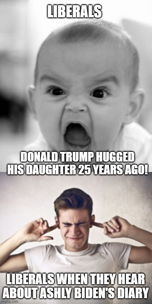 FJB | LIBERALS; DONALD TRUMP HUGGED HIS DAUGHTER 25 YEARS AGO! LIBERALS WHEN THEY HEAR ABOUT ASHLY BIDEN'S DIARY | image tagged in not hearing it | made w/ Imgflip meme maker