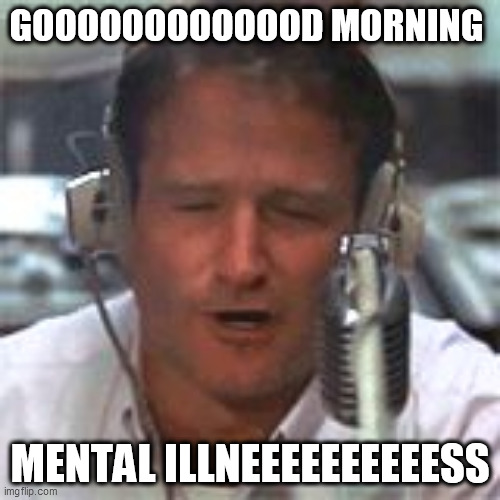 Robin Williams Good Morning Vietnam | GOOOOOOOOOOOOD MORNING; MENTAL ILLNEEEEEEEEEESS | image tagged in robin williams good morning vietnam,memes | made w/ Imgflip meme maker