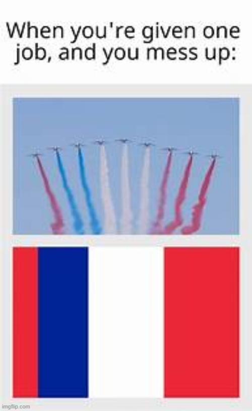 you had one job | image tagged in flag of france according to the french air force - memes id | made w/ Imgflip meme maker
