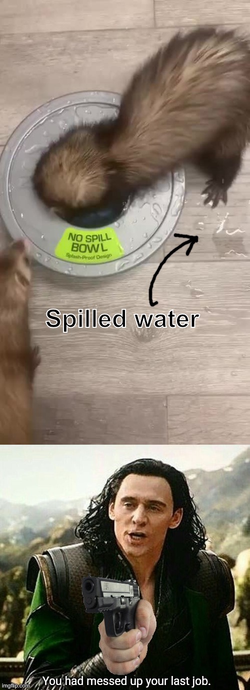 It ain't spill proof either. | Spilled water | image tagged in you had messed up your last job,memes,funny,you had one job,task failed successfully | made w/ Imgflip meme maker