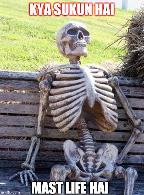 Waiting Skeleton Meme |  KYA SUKUN HAI; MAST LIFE HAI | image tagged in memes,waiting skeleton | made w/ Imgflip meme maker