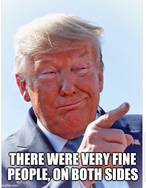 Trump pointing | THERE WERE VERY FINE PEOPLE, ON BOTH SIDES | image tagged in trump pointing | made w/ Imgflip meme maker