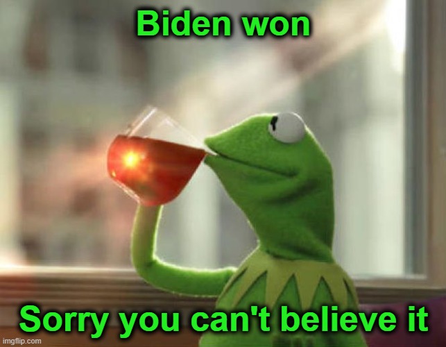 I'm just the messenger.  Don't blame me for needing to remind people of this fact. | Biden won; Sorry you can't believe it | image tagged in memes,but that's none of my business neutral | made w/ Imgflip meme maker