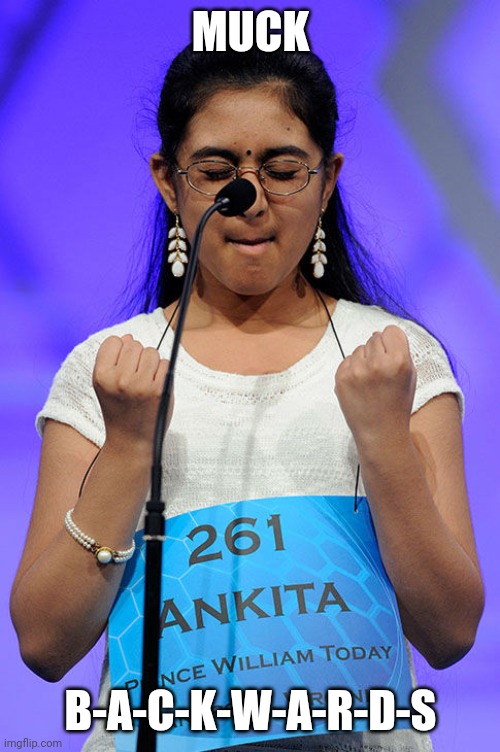 Spelling Bee | MUCK B-A-C-K-W-A-R-D-S | image tagged in spelling bee | made w/ Imgflip meme maker