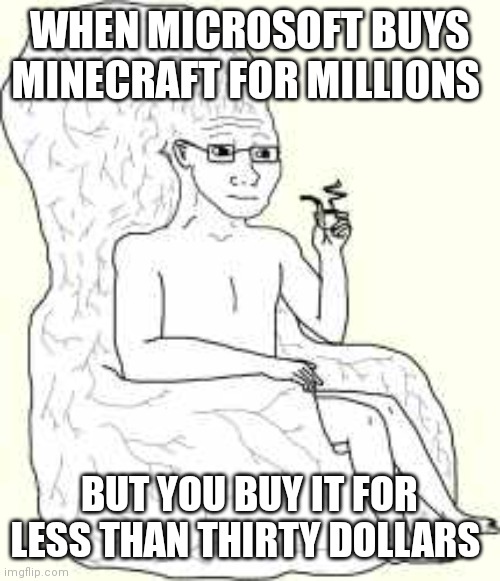 Big Brain Wojak | WHEN MICROSOFT BUYS MINECRAFT FOR MILLIONS; BUT YOU BUY IT FOR LESS THAN THIRTY DOLLARS | image tagged in big brain wojak | made w/ Imgflip meme maker