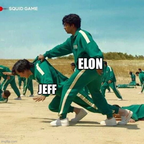 Elon Vs. Jeff | ELON; JEFF | image tagged in squid game | made w/ Imgflip meme maker