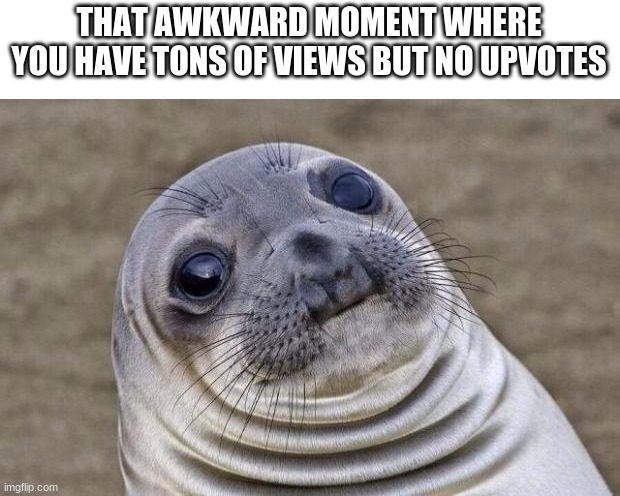 sad... |  THAT AWKWARD MOMENT WHERE YOU HAVE TONS OF VIEWS BUT NO UPVOTES | image tagged in memes,awkward moment sealion | made w/ Imgflip meme maker