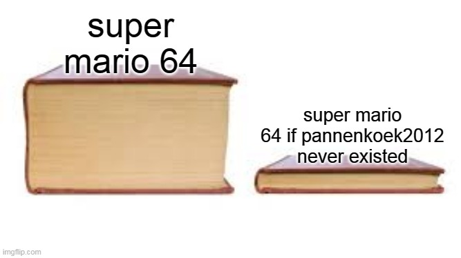 Parallel Universes | super mario 64; super mario 64 if pannenkoek2012 never existed | image tagged in big book small book,super mario 64,youtuber | made w/ Imgflip meme maker