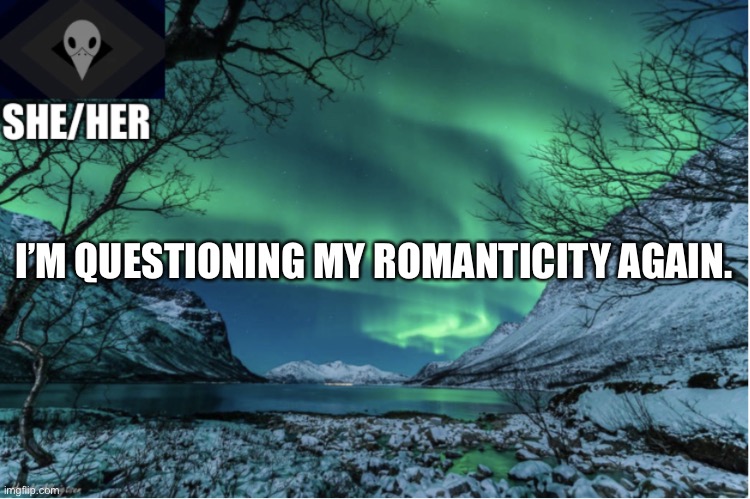 Northern Lights Termcollector Template | I’M QUESTIONING MY ROMANTICITY AGAIN. | image tagged in northern lights termcollector template | made w/ Imgflip meme maker