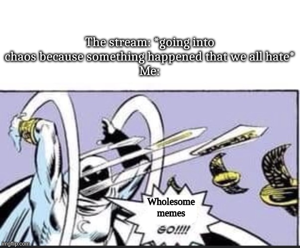 Random Bullshit Go | The stream: *going into chaos because something happened that we all hate*
Me:; Wholesome memes | image tagged in random bullshit go | made w/ Imgflip meme maker