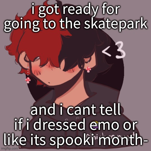 im wearing knee high purple and black socks, shorts, an ahhh real monsters shirt, and gloves made out od socks | i got ready for going to the skatepark; and i cant tell if i dressed emo or like its spooki month- | image tagged in i dont have a picrew problem you have a picrew problem | made w/ Imgflip meme maker