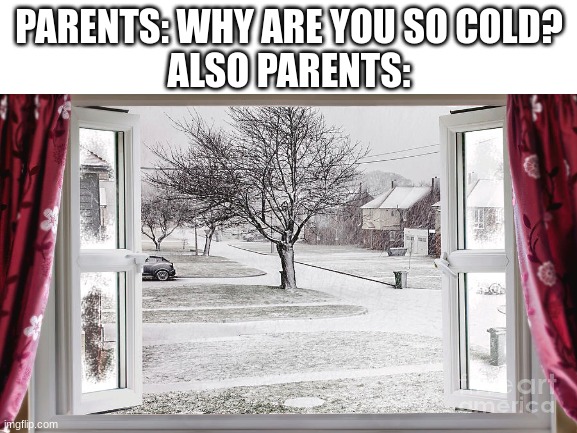 Hmm... I wonder why... | PARENTS: WHY ARE YOU SO COLD?
ALSO PARENTS: | image tagged in memes,family,cold,winter | made w/ Imgflip meme maker