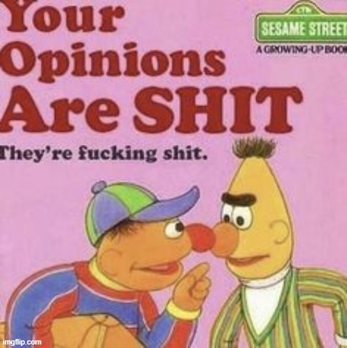 Every argument ever | image tagged in your opinions are shit | made w/ Imgflip meme maker