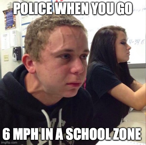 its true tho | POLICE WHEN YOU GO; 6 MPH IN A SCHOOL ZONE | image tagged in angery boi,mad | made w/ Imgflip meme maker