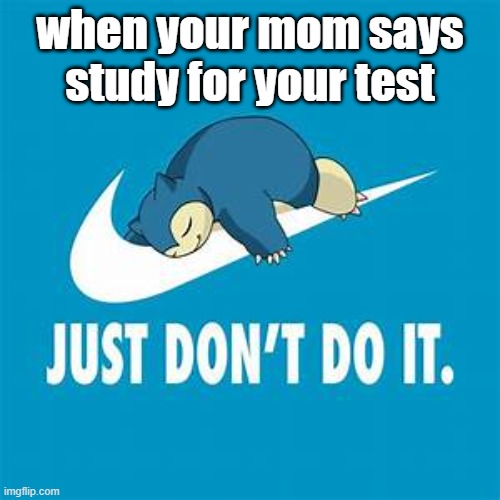 never do it | when your mom says study for your test | image tagged in snorlax,moms,test | made w/ Imgflip meme maker