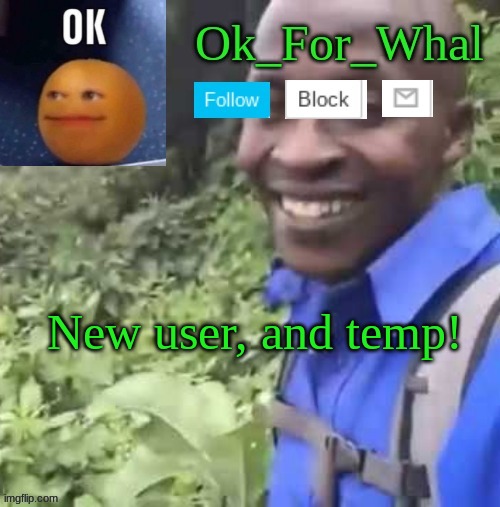 New user and temp! | New user, and temp! | image tagged in ok_for_what temp | made w/ Imgflip meme maker