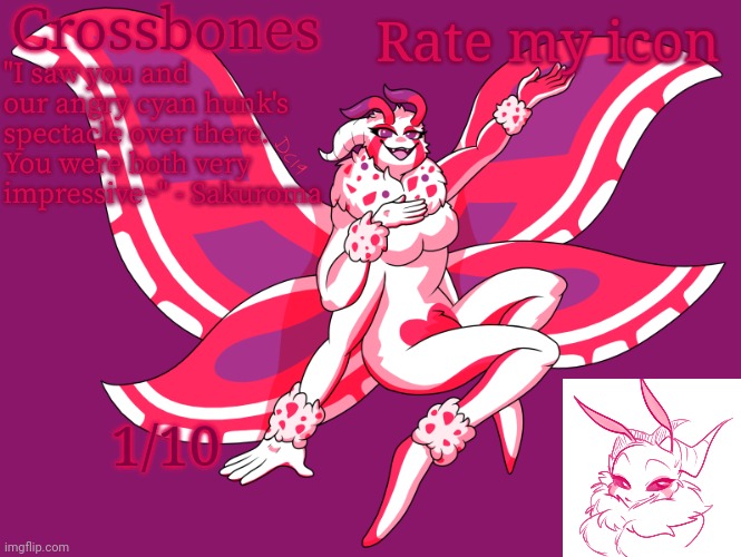 Crossbones horny-ass moth temp | Rate my icon; 1/10 | image tagged in crossbones horny-ass moth temp | made w/ Imgflip meme maker