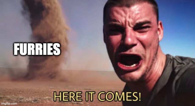 HERE IT COMES! | FURRIES | image tagged in here it comes | made w/ Imgflip meme maker