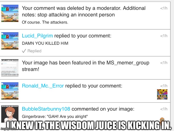 I knew I would get flamed. | I KNEW IT. THE WISDOM JUICE IS KICKING IN. | made w/ Imgflip meme maker