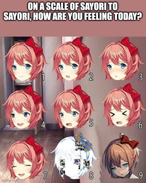 I'm an 8 personally | ON A SCALE OF SAYORI TO SAYORI, HOW ARE YOU FEELING TODAY? | made w/ Imgflip meme maker