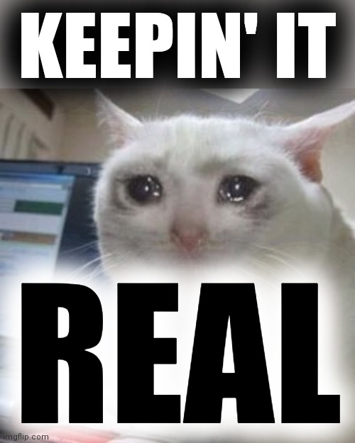 Sad cat tears | KEEPIN' IT REAL | image tagged in sad cat tears | made w/ Imgflip meme maker