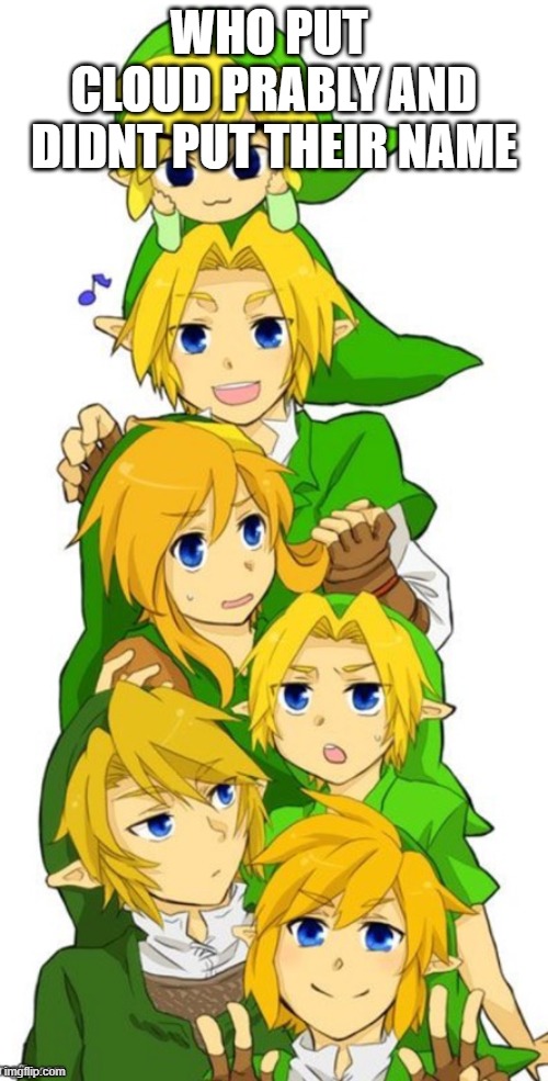 L i n k | WHO PUT 
CLOUD PRABLY AND DIDNT PUT THEIR NAME | image tagged in l i n k | made w/ Imgflip meme maker