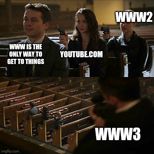 Assassination chain | WWW2; WWW IS THE ONLY WAY TO GET TO THINGS; YOUTUBE.COM; WWW3 | image tagged in assassination chain,memes,funny,gifs,not a gif | made w/ Imgflip meme maker