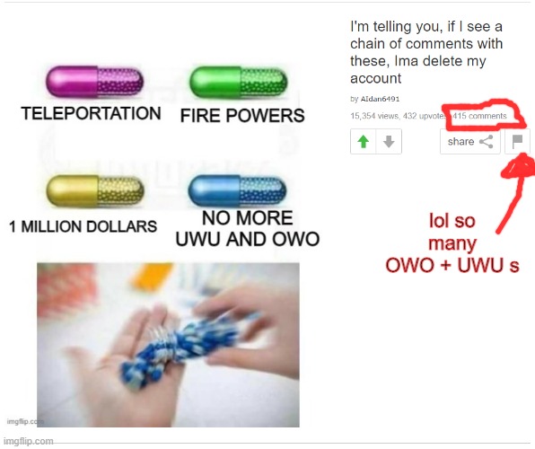 he got owned |  lol so many OWO + UWU s | image tagged in owned,pills | made w/ Imgflip meme maker
