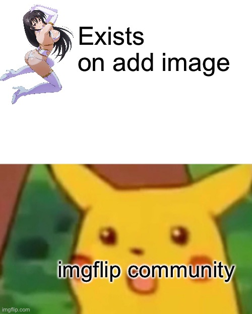 Surprised Pikachu | Exists on add image; imgflip community | image tagged in memes,surprised pikachu | made w/ Imgflip meme maker