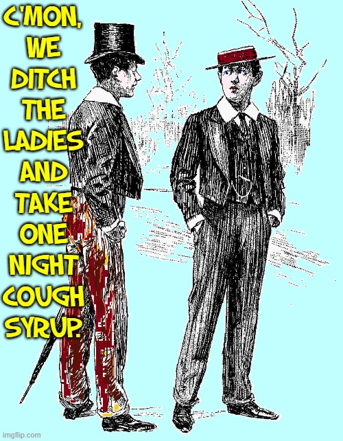 C'MON,
WE
DITCH
THE
LADIES
AND
TAKE
ONE
NIGHT
COUGH
SYRUP. | made w/ Imgflip meme maker