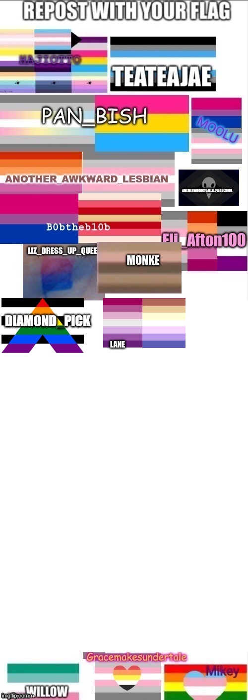 flags: ace lesbian and gendernirn (genderfluidity that encompasses masc, fem, genderless, neutral, and xenos, neutral genders ar | LANE | made w/ Imgflip meme maker