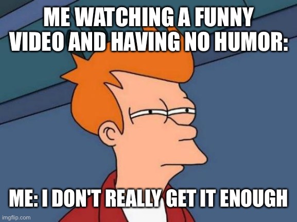 meme 8 | ME WATCHING A FUNNY VIDEO AND HAVING NO HUMOR:; ME: I DON'T REALLY GET IT ENOUGH | image tagged in memes,futurama fry | made w/ Imgflip meme maker