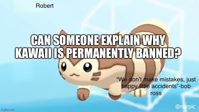 It’s not like she was hurting anyone to my knowledge | CAN SOMEONE EXPLAIN WHY KAWAII IS PERMANENTLY BANNED? | image tagged in rob s furret announcement temp | made w/ Imgflip meme maker