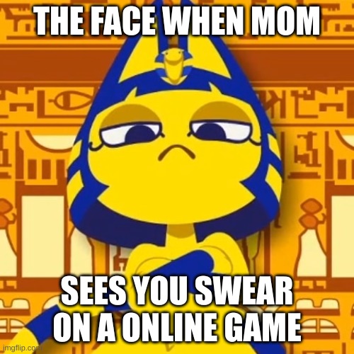 Zone Ankha | THE FACE WHEN MOM; SEES YOU SWEAR ON A ONLINE GAME | image tagged in zone ankha | made w/ Imgflip meme maker