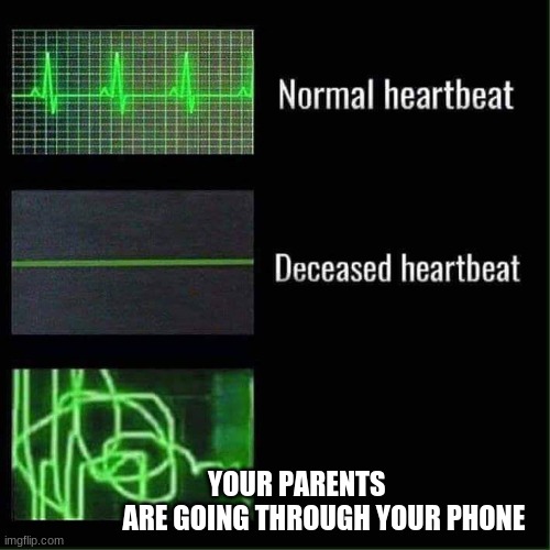 Heart beat meme | YOUR PARENTS                              ARE GOING THROUGH YOUR PHONE | image tagged in heart beat meme | made w/ Imgflip meme maker
