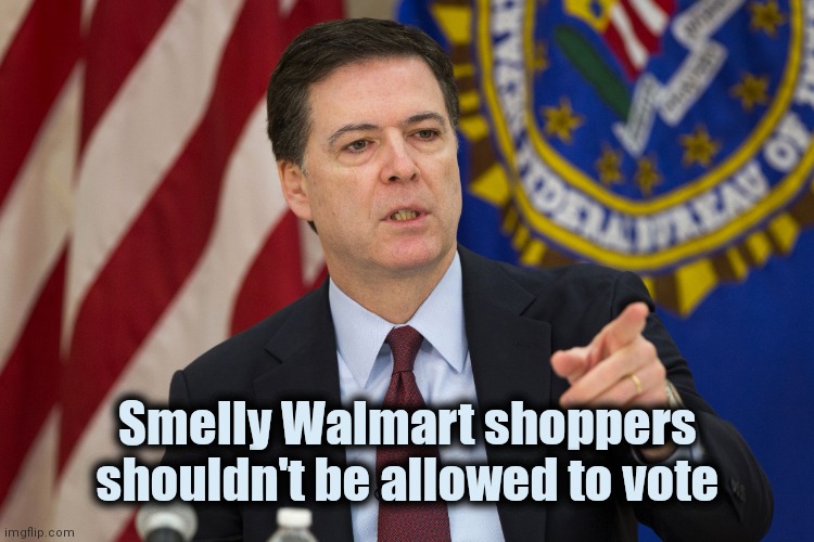 FBI DIRECTOR JAMES COMEY | Smelly Walmart shoppers shouldn't be allowed to vote | image tagged in fbi director james comey | made w/ Imgflip meme maker