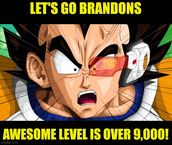 Vegeta | AWESOME LEVEL IS OVER 9,000! LET'S GO BRANDONS | image tagged in vegeta | made w/ Imgflip meme maker