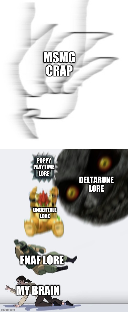 MSMG CRAP; POPPY PLAYTIME LORE; DELTARUNE LORE; UNDERTALE LORE; FNAF LORE; MY BRAIN | made w/ Imgflip meme maker