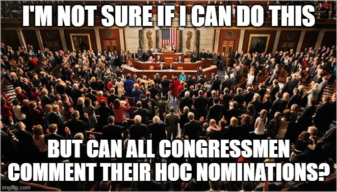 Congress | I'M NOT SURE IF I CAN DO THIS; BUT CAN ALL CONGRESSMEN COMMENT THEIR HOC NOMINATIONS? | image tagged in congress | made w/ Imgflip meme maker