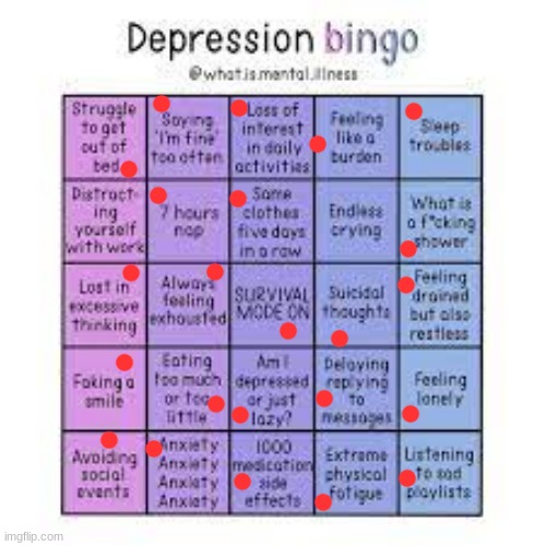 hehe | image tagged in depression bingo | made w/ Imgflip meme maker