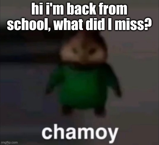 chamoy | hi i'm back from school, what did I miss? | image tagged in chamoy | made w/ Imgflip meme maker