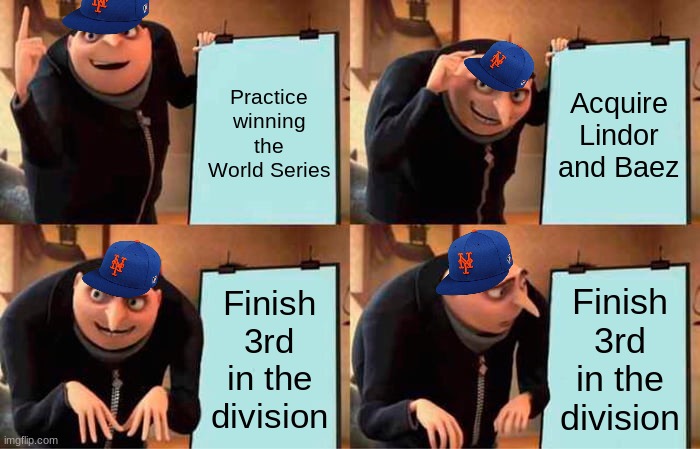 Gru's Plan Meme | Practice winning the World Series; Acquire Lindor and Baez; Finish 3rd in the division; Finish 3rd in the division | image tagged in memes,gru's plan | made w/ Imgflip meme maker
