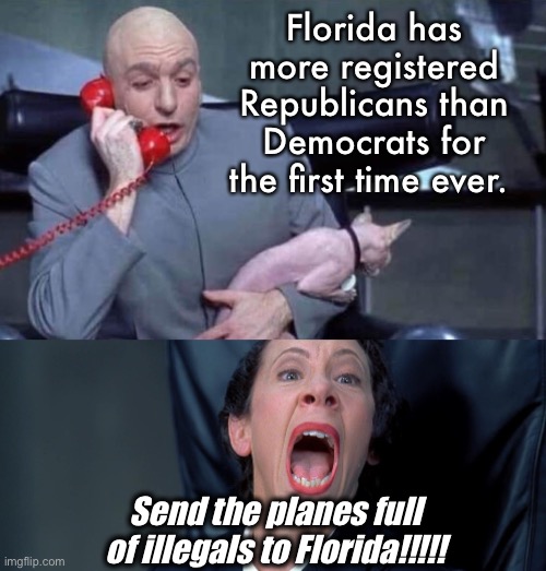 Joe built that | Florida has more registered Republicans than Democrats for the first time ever. Send the planes full of illegals to Florida!!!!! | image tagged in dr evil and frau,memes,politics lol | made w/ Imgflip meme maker