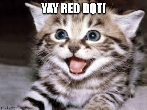 happy cat | YAY RED DOT! | image tagged in happy cat | made w/ Imgflip meme maker