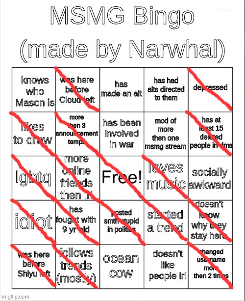 msmg bingo | image tagged in msmg bingo | made w/ Imgflip meme maker